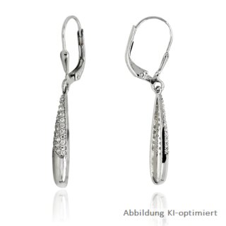 Ohrpendel Tropfen echt Silber 925 Glanz mit Zirkonia 36x3mm