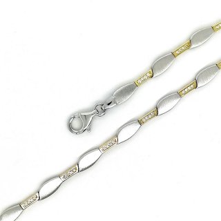 19cm 925/- bicolor Armband - rhodiniert vergoldet & Silber geflochten