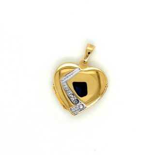 Medaillon Amulett Anhänger Herz mit Zirkonia echt Gold 333 Glanz21x17mm