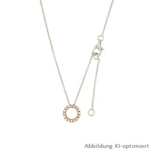 Halskette Collier mit Ring und Zirkonia echt Silber 925 bicolor rot/weiß Länge 42+3cm