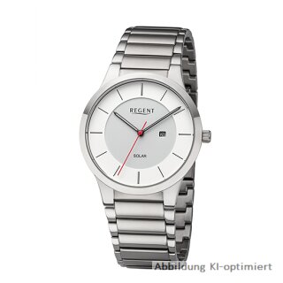 Regent Herrenuhr Solar silber Stahl Datum 5 bar BA-725