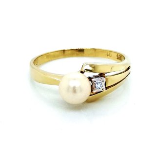 Damenring mit Diamant und Perle echt Gold 585 Glanz Ringweite 57