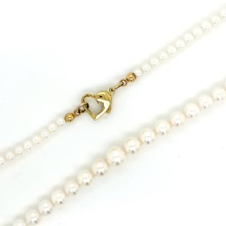 Perlkette verlaufend mit Herzschließe aus Echtgold 333 Glanz 46cm