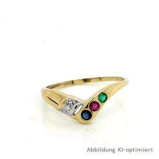 Damenring mit Rubin, Smaragd, Safir und Diamant echt Gold 333 Glanz Ringweite 55