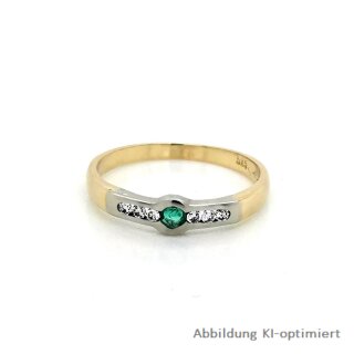 Damenring mit Smaragd und Zirkonia echt Gold 585 Glanz Ringweite 56
