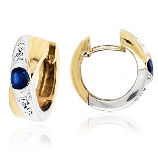 Creolen bicolor mit Safir und Diamanten echt Gold 585 Glanz 15x5,5mm