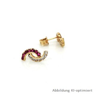 Ohrstecker geschwungen mit Rubin und Zirkonia echt Gold 333 Glanz 14,5x6,6mm