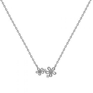 Halskette mit zwei Blumen und Zirkonia echt Silber 925 Länge 40+5cm