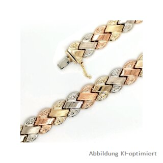 Breites Fantasiearmband tricolor Flechtmuster 11mm echt Gold 585 Glanz Länge 19,5cm
