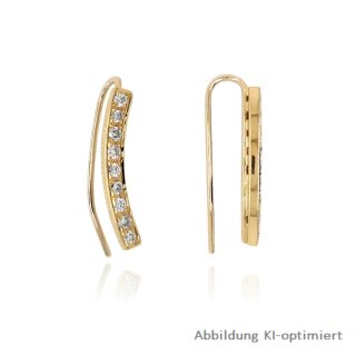 Schmale Ohrhaken gebogen echt Gold 585 14kt mit Zirkonia 23x2,6mm