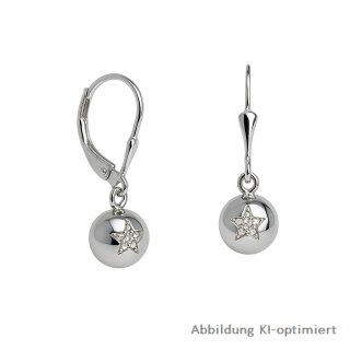 Kugel Ohrhänger mit Zirkonia echt Silber 925 Glanz 24x7mm