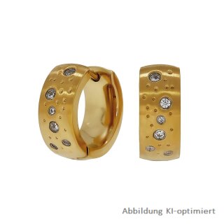 Creolen Titan goldfarben matt/Glanz mit Zirkonia 15x6mm