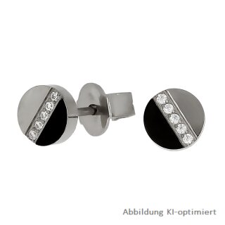 Titan Ohrstecker rund tw. geschwärzt und matt/Glanz mit Zirkonia 6mm