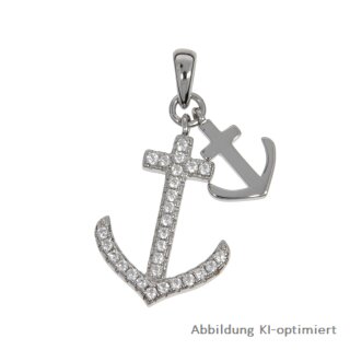 Anhänger Doppel Anker mit Zirkonia echt Silber 925 Glanz 27,5x14mm
