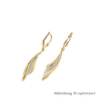 Ohrhänger geschwungen bicolor gelb/weiß echt Gold 585 matt/Glanz 47x7,5mm
