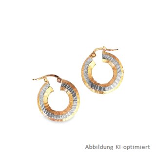 Bügelcreolen bicolor gelb tw. gemustert echt Gold 585 matt 20,7x5,8mm