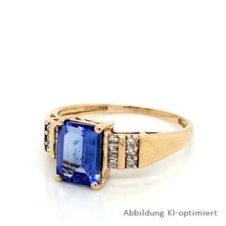 Damenring mit Tansanit und Diamanten echt Gold 585 Glanz Ringweite 57