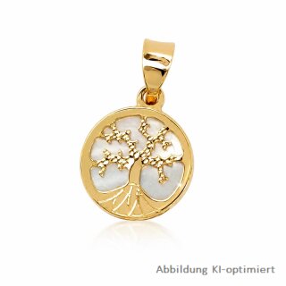 Anhänger Lebensbaum rund echt Gold 585 mit Perlmutt 16x10mm