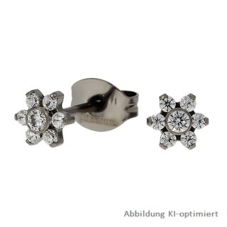 Ohrstecker Stern Schneeflocke Titan mit Zirkonia 4,5x5mm