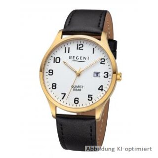 Regent Herrenuhr Stahl Lederband Datum 5bar 1855.45.19/F-1417