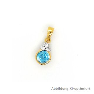 Anhänger mit Zirkonia und hellblauem Stein echt Gold 585 Glanz 15x6mm