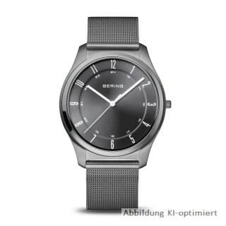 Bering Herrenuhr Ultra Slim Edelstahl grau Matt/Poliert  Saphirglas, Ziffernblatt schwarz, 3 ATM, 18340-377