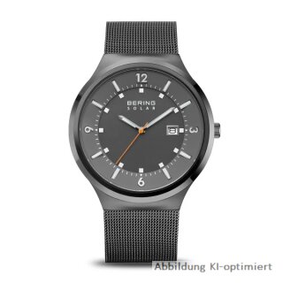 Bering Solar Herrenuhr Datum Milanaiseband und Zifferblatt grau Saphirglas 14442-077