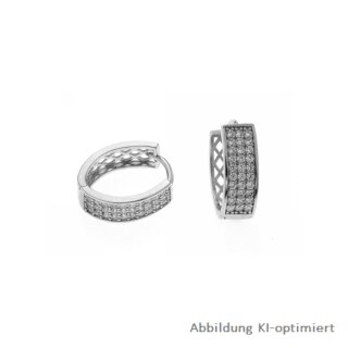 Creolen oval mit drei Reihen Zirkonia echt Silber 925 Glanz 15x4mm