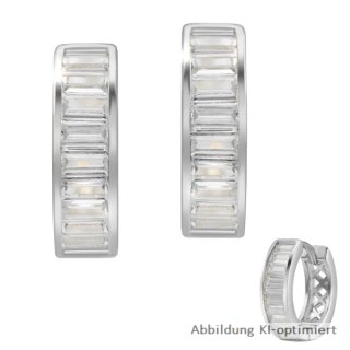 Kleine Creolen Klappcreolen mit Zirkonia Baguette echt Silber 925 Glanz 13xx3,8mm