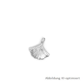 Anhänger Ginkgo echt Silber 925 Glanz  mit Zirkonia18x18mm