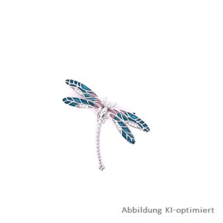 Anstecknadel Brosche Libelle echt Silber 925 mit farbigem Lack und Zirkonia 39x28mm