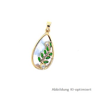 Anhänger Tropfen mit Zweig echt Gold 585 Glanz 27x12mm