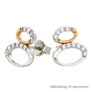 Ohrstecker bicolor echt Silber 925 mit Zirkonia 13x12mm