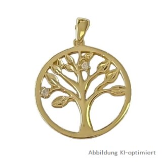 Anhänger Lebensbaum rund mit Zirkonia echt Gold 333 Glanz 26x19mm