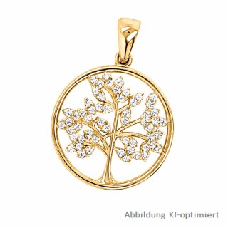 Anhänger Lebensbaum rund mit Zirkonia echt Gold 333 Glanz 25x17mm
