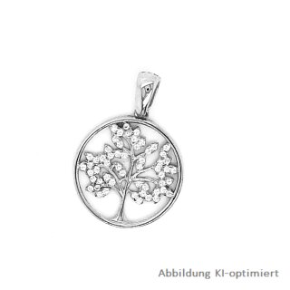 Anhänger Lebensbaum rund mit Zirkonia echt Silber 925 Glanz 28x19mm