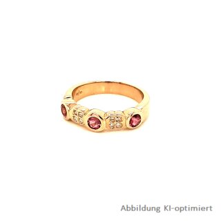 Damenring echt Gold 585 mit Zirkonia rot/weiß Ringweite 56