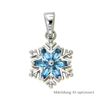 Anhänger Schneeflocke Zirkonia hellblau echt Silber 925 Glanz 17x9mm