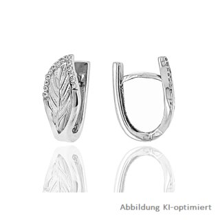 Creolen Blatt echt Silber 925 mit Zirkonia 17x7mm