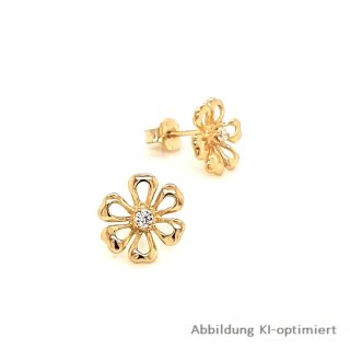 Ohrstecker Blume Zirkonia echt Silber 925 vergoldet 10x11mm