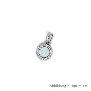 Runder Anhänger mit synth. Opal und Zirkonia echt Silber 925 Glanz 16x9mm