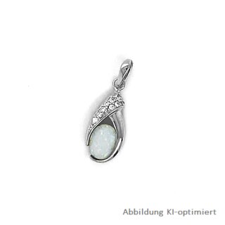 Anhänger Tropfen mit synth. Opal und Zirkonia echt Silber 925 Glanz 24x8mm