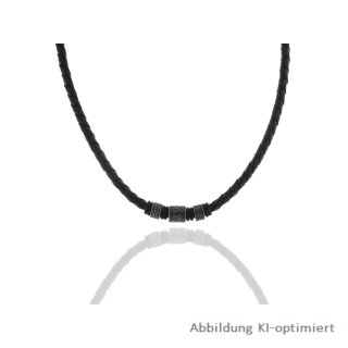 Ledercollier geflochten mit schwarzen Edelstahlelementen Länge 50+1,5cm