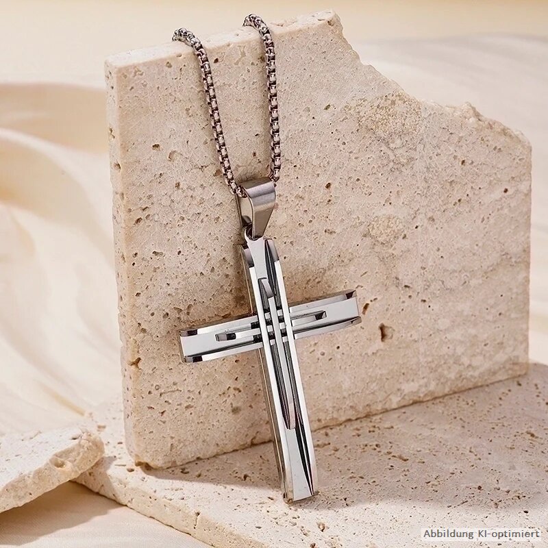 Treuheld Kreuz-Anhänger Aus Edelstahl – 4 Farben Silber, Schwarz, Gold, Roségold – Perfekt Als Persönliches Geschenk