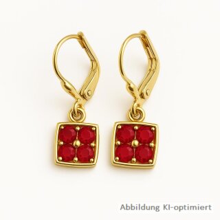 Ohrhänger Ohrpendel quadratisch mit 4x Rubin echt Gold 585 Glanz 24x7mm