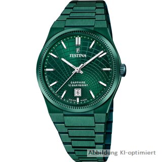 Festina HAU Swiss Made Edelstahll grün Datum Saphirglas 10ATM F20079/1