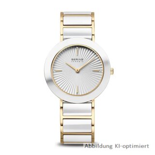 Bering Damenuhr Keramik weiß+ IP-vergoldet Edelstahl Saphirglas Gliederarmband 11435-758