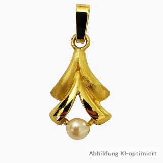 Eleganter Goldanhänger mit Süßwasser-Zuchtperle – 375er Gold, matt/glänzend