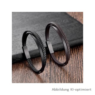 Elegantes Leder-Armband 22 cm mit matt-schwarzem Edelstahl-Verschluss