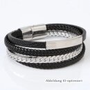 Vierreihiges Gravur-PU-Lederarmband 21 cm mit polierten Edelstahlelementen